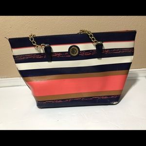 Anne Kline Orange, Blue, White and Tan purse used